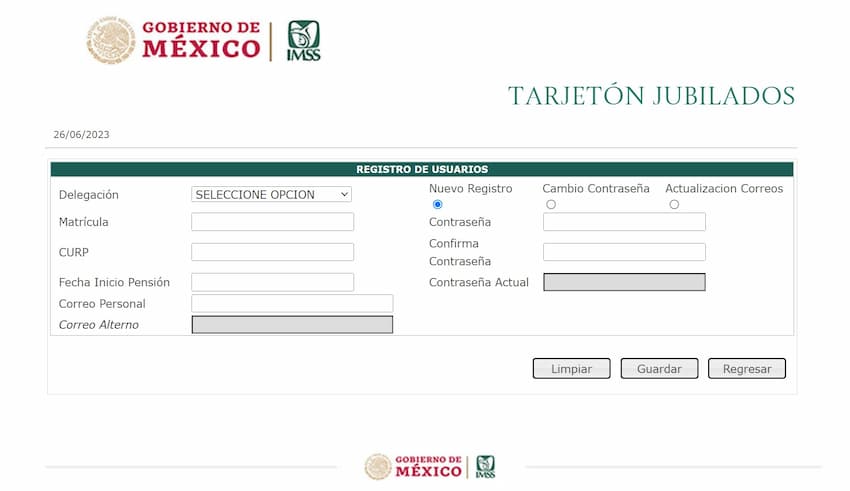 registro-tarjeton-jubilados Formulario de registro en el Tarjetón IMSS de Jubilados y Pensionados.