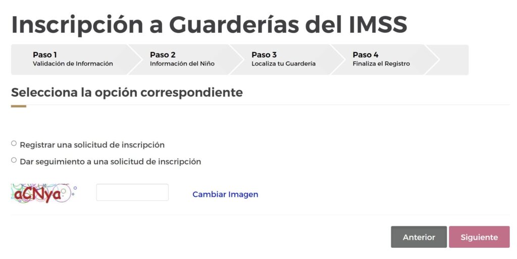 Formulario de inscripción en línea para guarderías del IMSS.