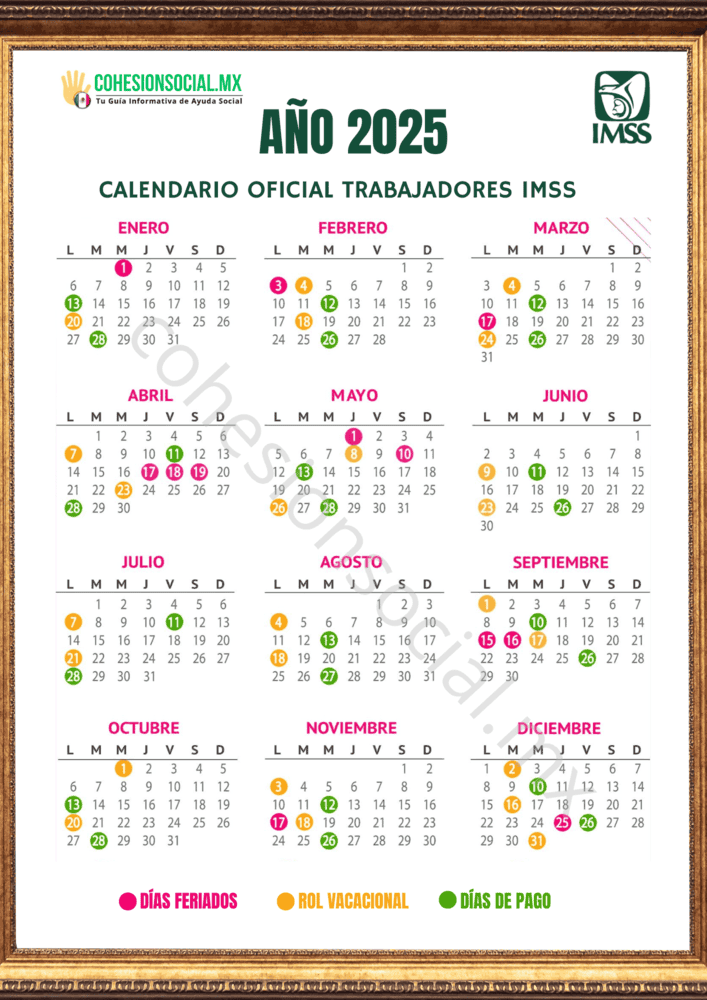 Calendario IMSS trabajadores activos 2025
