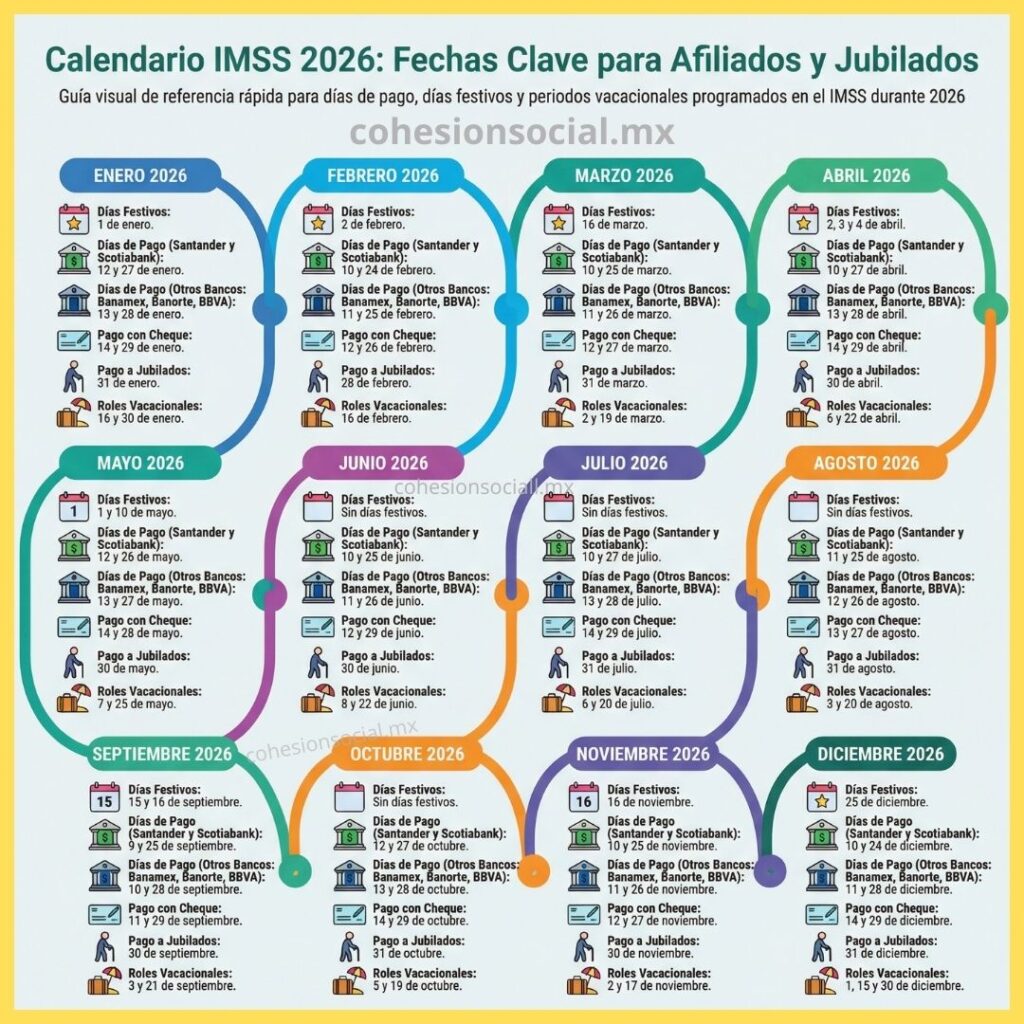 calendario visual pagos imss activos y pensionados 2026